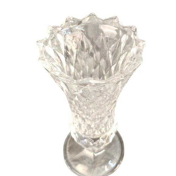 Pressed Glass  Vase Clear Diamond Cut Design Pedestal Base Decorative Vintage St - Picture 3 of 11